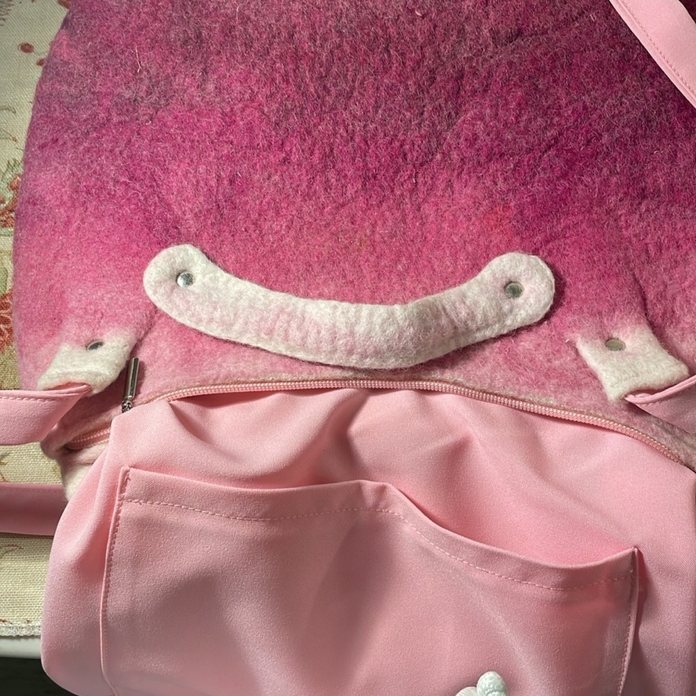 Winged Angel Wing OOAK Pink Handcrafted Felted Wool Purple Feathered Backpack - Picture 14 of 16